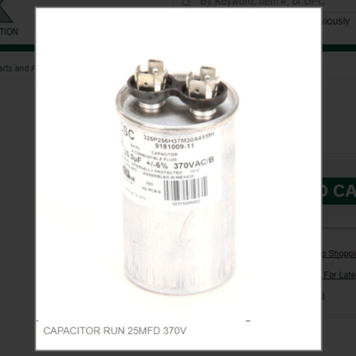 CAPACITOR RUN 25MFD 370V # 9181009-11
