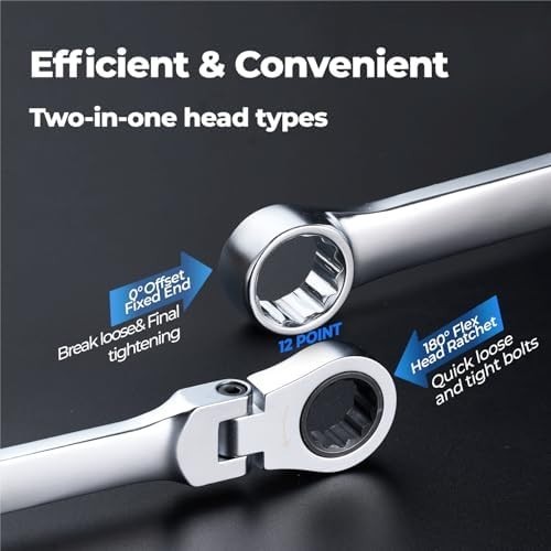 12PCS Extra Long Ratcheting Wrench Set, Gift for Men, Flex Head & Fixed Offset H