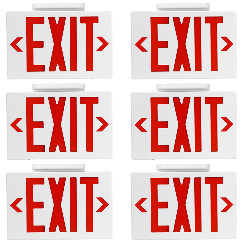 6-Pack Red LED Exit Sign, UL-Listed Emergency Light, AC 120V/277V