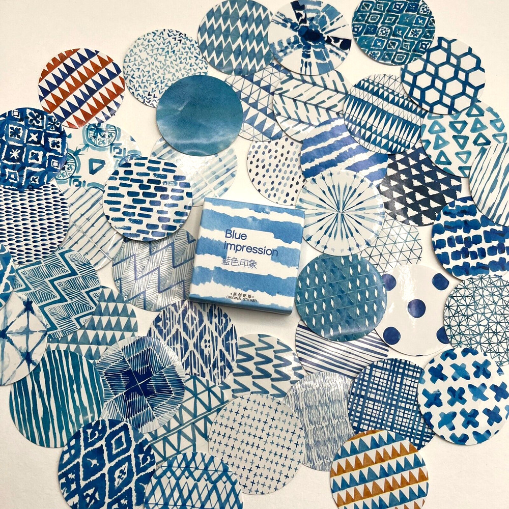 Round Blue and White Pattern Stickers Scrapbooking Envelope Seals Journaling