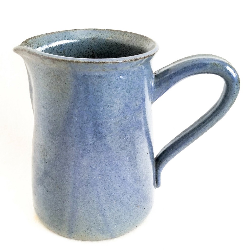 Pottery Pitcher 7" Blue Clay Pitcher Hand Made Pitcher Large Handle Signed