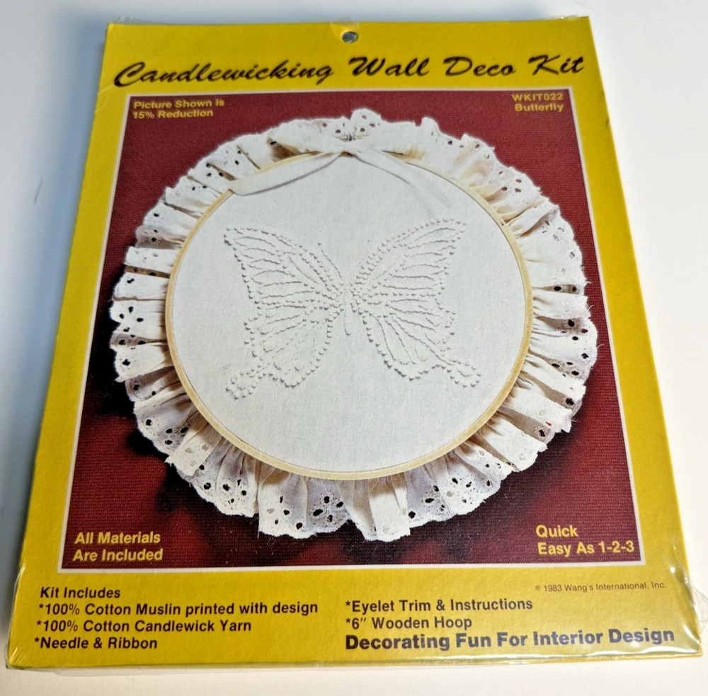 Butterfly Candlewicking Wall Deco Kit~6" Hoop~WKIT022~NIP Needlework Crafts