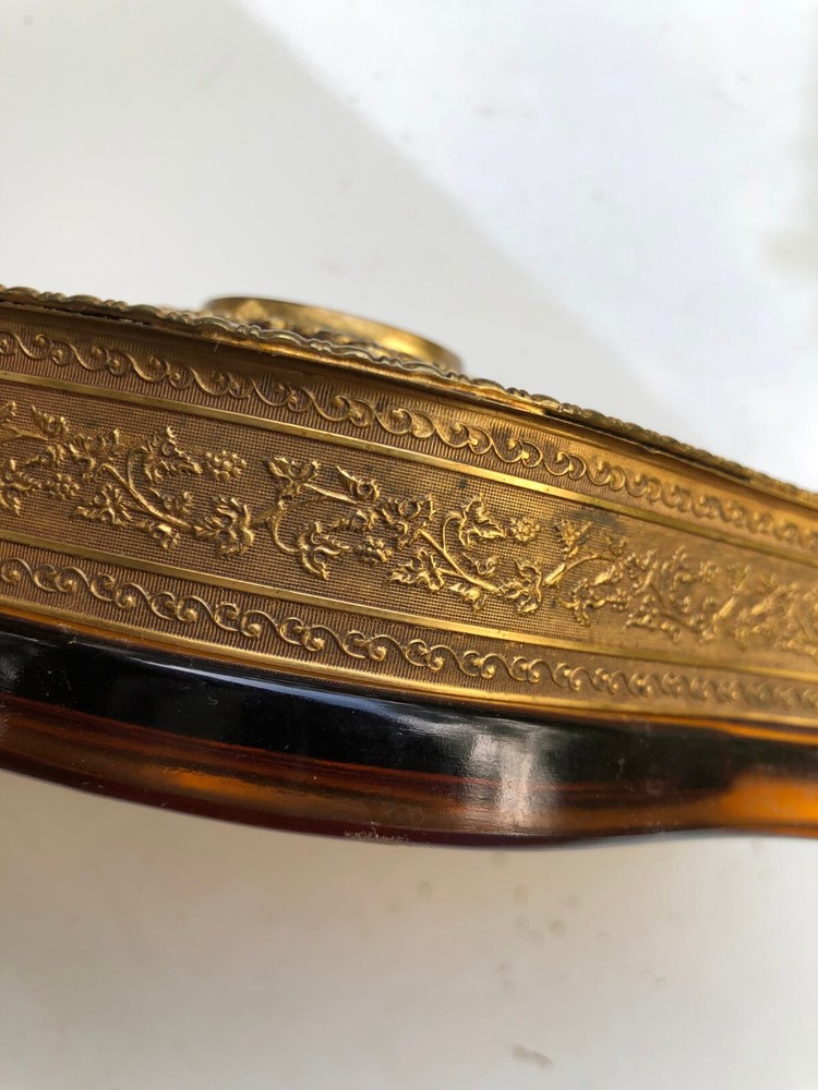 ANTIQUE VINTAGE APOLLO ORMOLU VANITY SET 3 PC BOX BRUSH MIRROR
