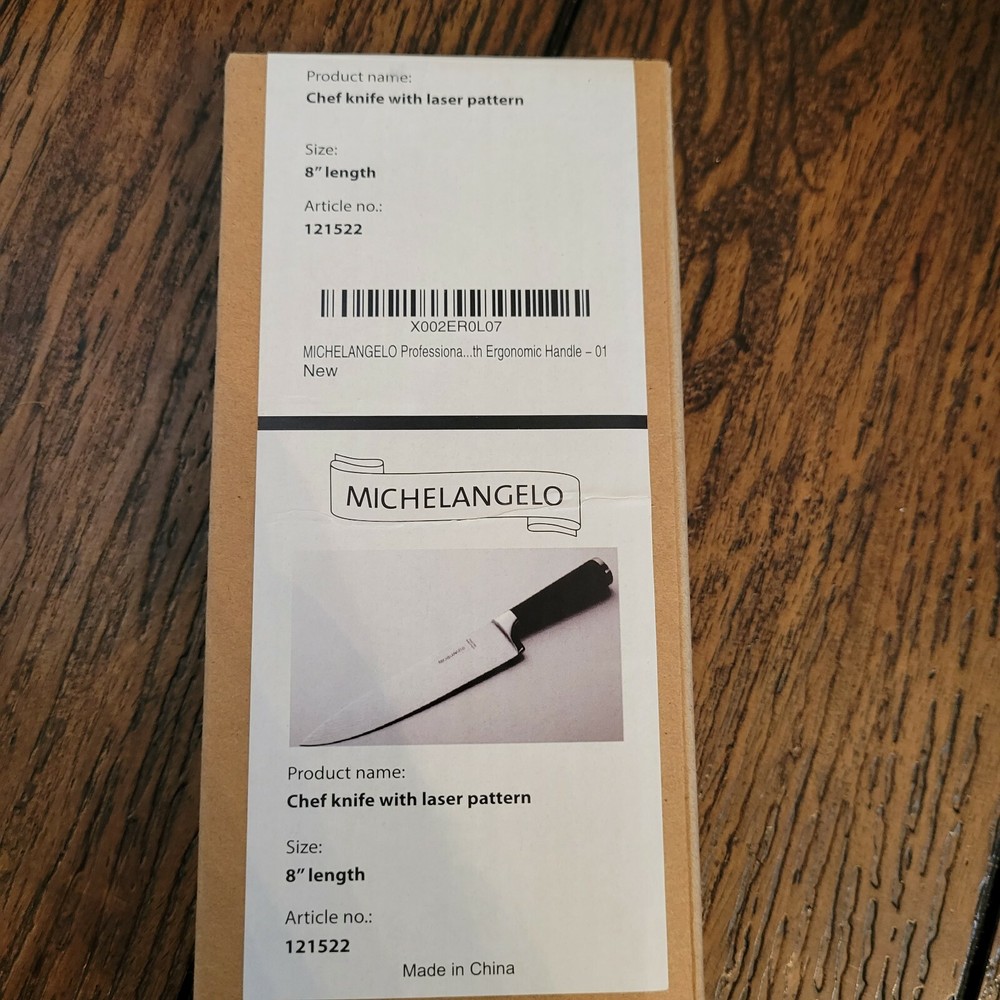 Michelangelo Chef Knife 8" Length. Laser Pattern