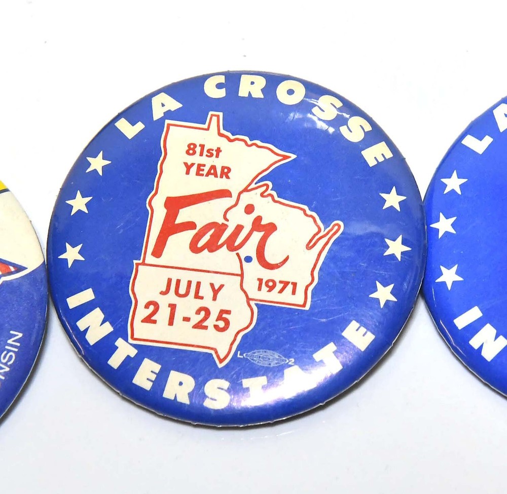 4 1970s LA CROSSE, WISCONSIN INTERSTATE FAIR BUTTON PINBACKS