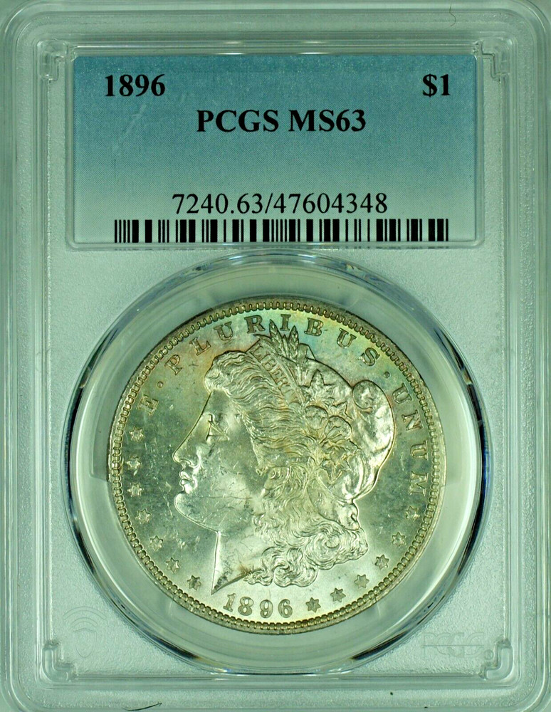 1896 Morgan Silver Dollar Light Colorful Tone PCGS MS 63 48