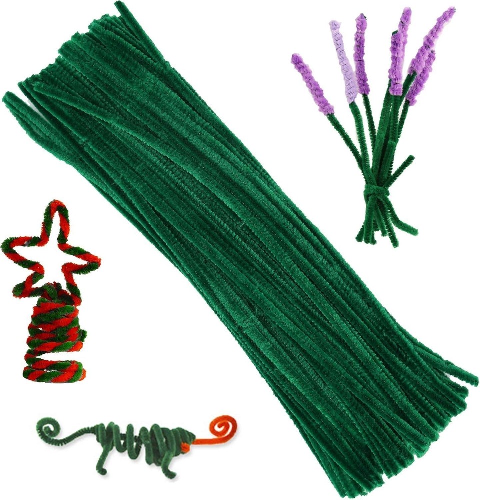Innovative Green Chenille Pipe Cleaners Set - 100 Pieces for Endless Creativity