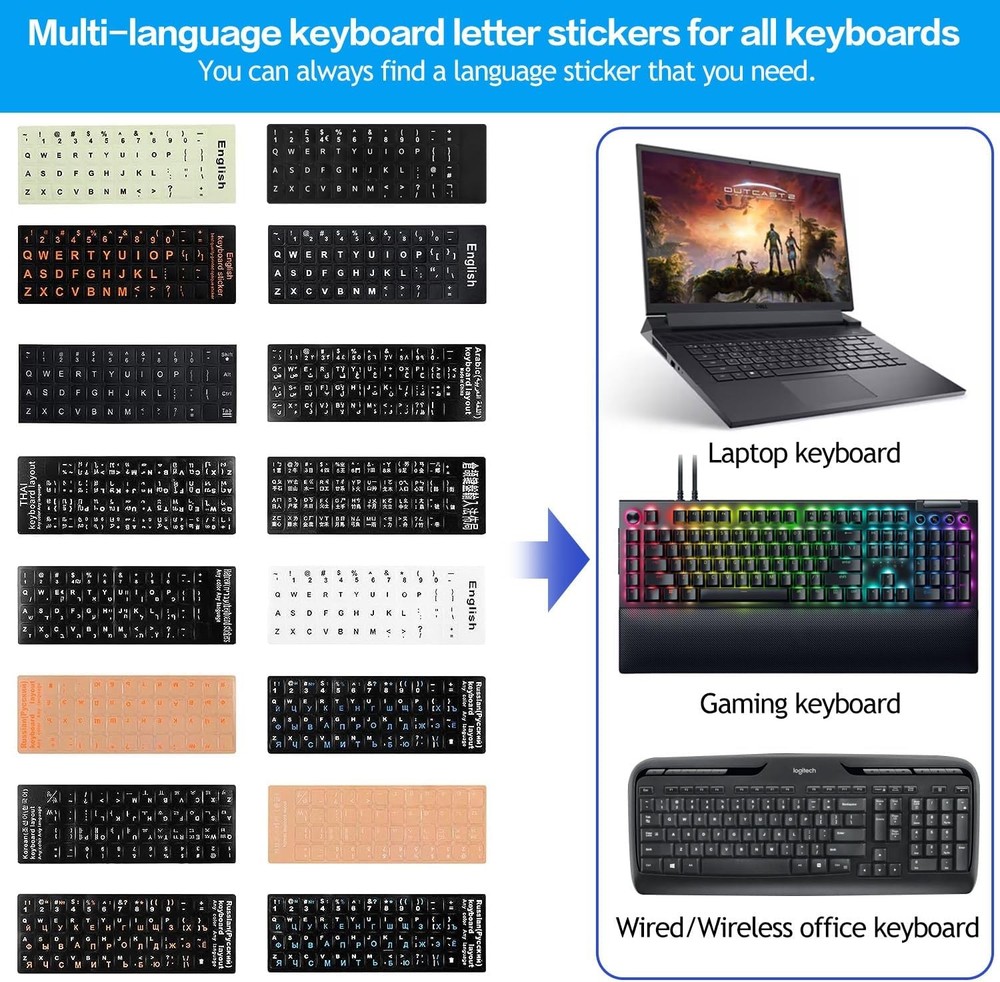 English Keyboard Stickers, 2 Pack Replacement Letters