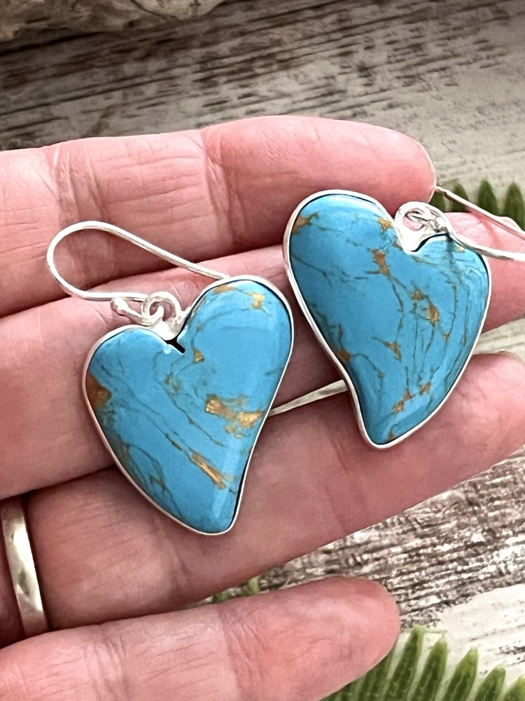 Turquoise Curvy Heart Sterling Silver Earrings