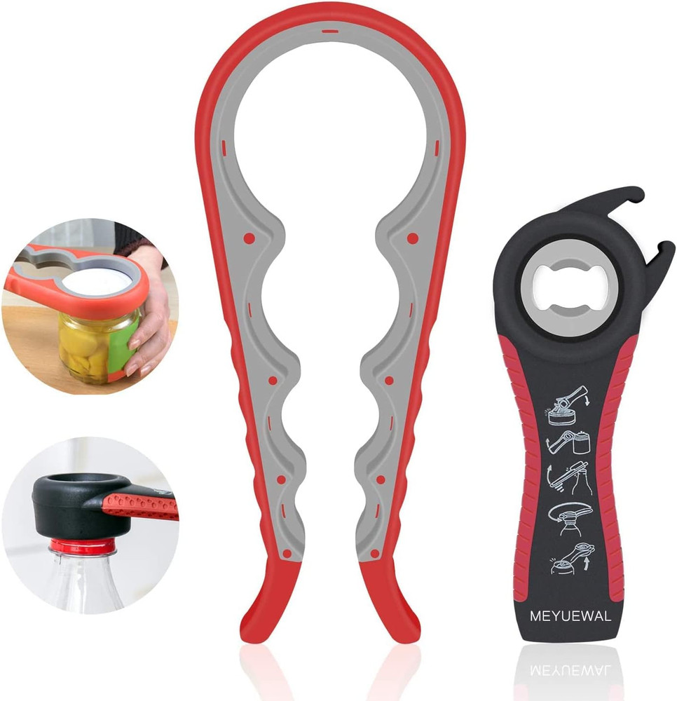 Jar Opener, 5 in 1 Multi Function Can Opener Bottle Opener Kit with Silicone Han