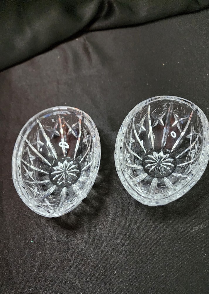 Crystal Egg Candy Dish Trinket Heavy Weight Covered 2 Pc Gift Decor