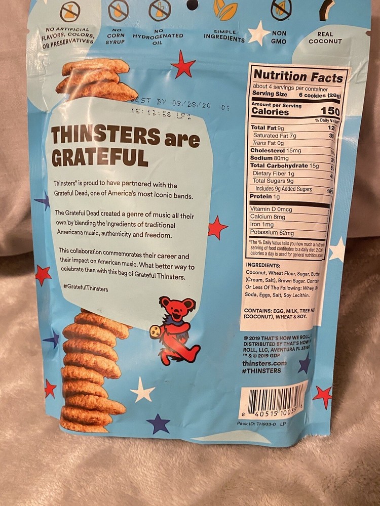 NIP Grateful Dead Coconut Cookie THINSTERS Dancing Bear Advertisement Display
