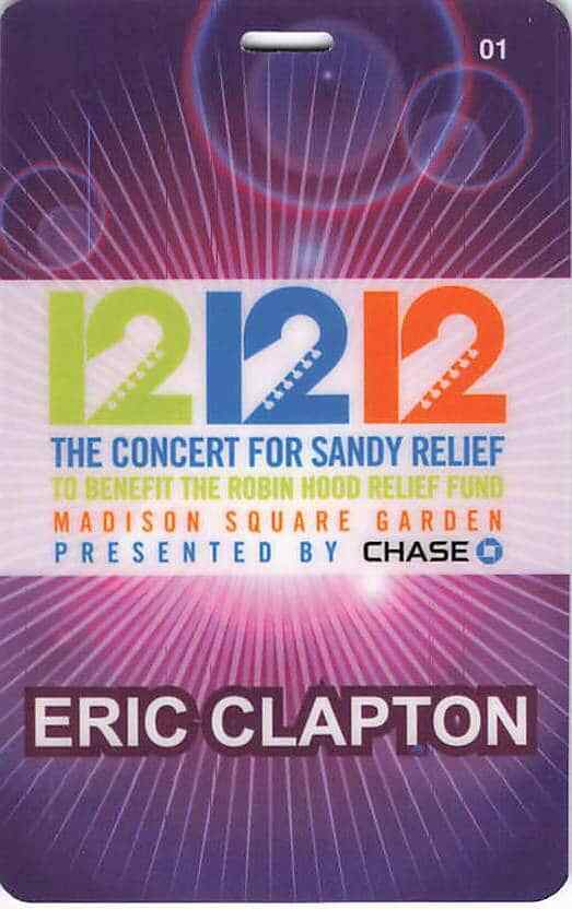 Eric Clapton Sandy Releif Backstage Pass New York 2012