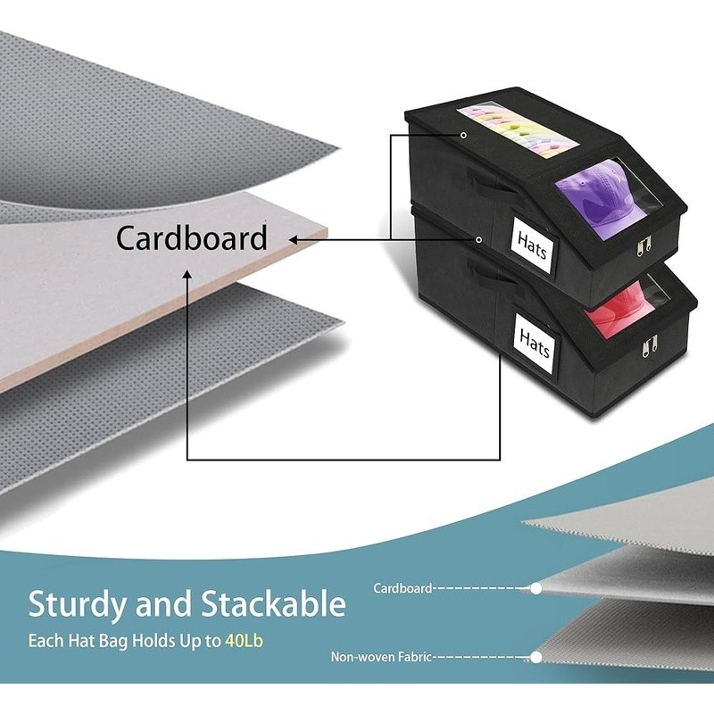 Stackable Hat Organizer W/ Dustproof Windows Baseball Caps & Accessories New