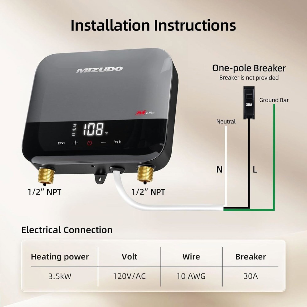 Electric Tankless Water Heater 3500W 120V Instant Hot Water Heater For 1 Point