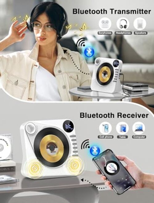 CD Player with Bluetooth, Desktop CD Player for Home,HiFi Light white