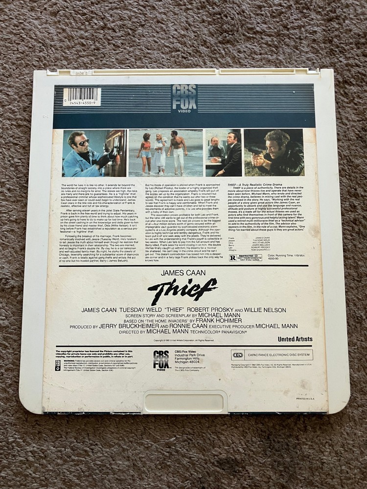 Thief CED Video Disc 1981 Michael Mann James Caan CBS Fox Video