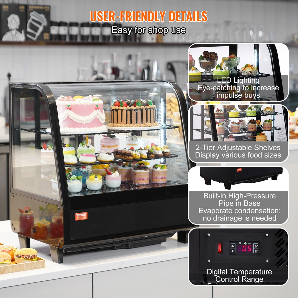 VEVOR 3.5 Cu.Ft Countertop Refrigerated Display Case Bakery Merchandiser Fridge