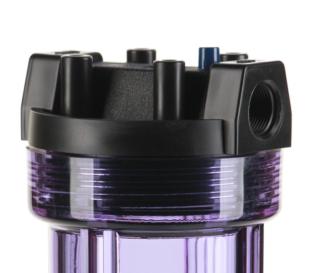 Filter Housing 20" For Water Systems & Hydroponics, Clear/Black 3/4" Ports w/PR