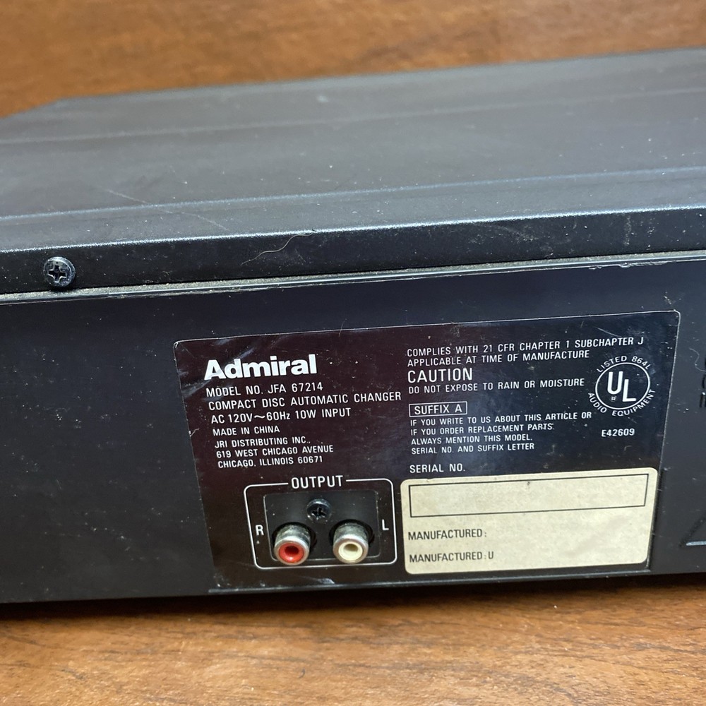 Admiral JFA-67214 5 Disc CD Changer Player Read Description- Works Great