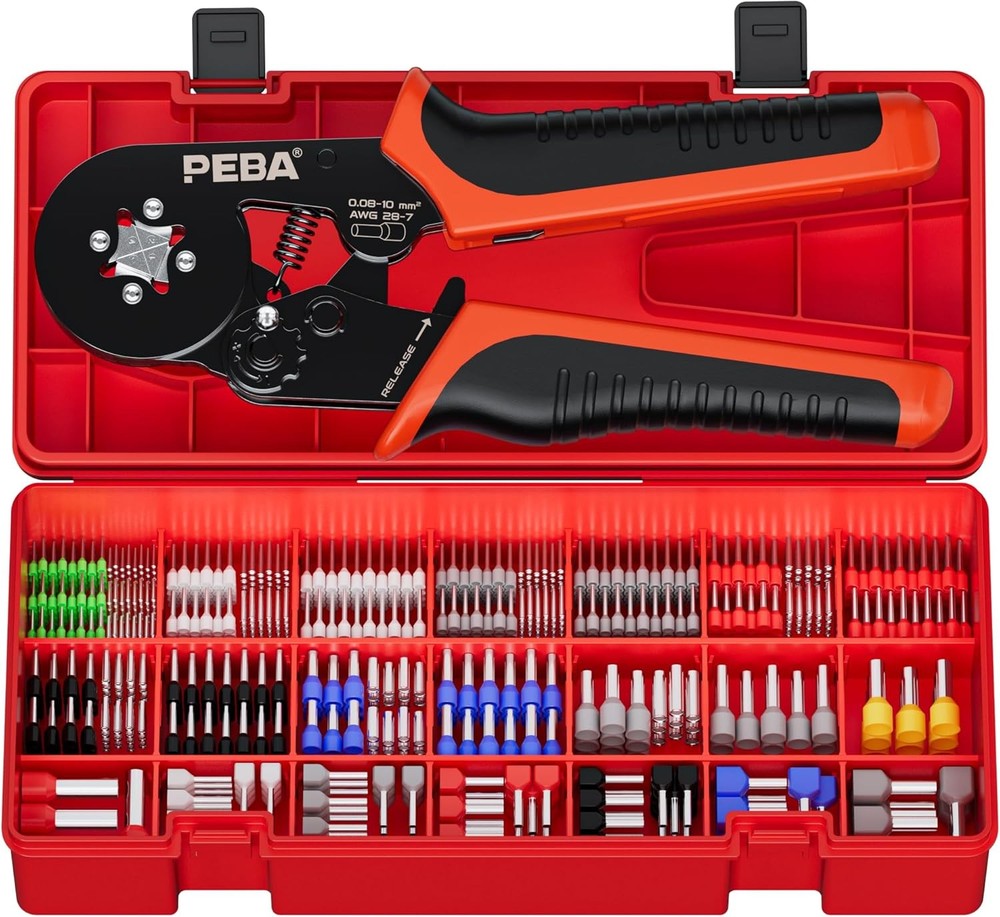 Ferrule Crimping Tool Kit, Square Pliers AWG28-7 with 28 Red