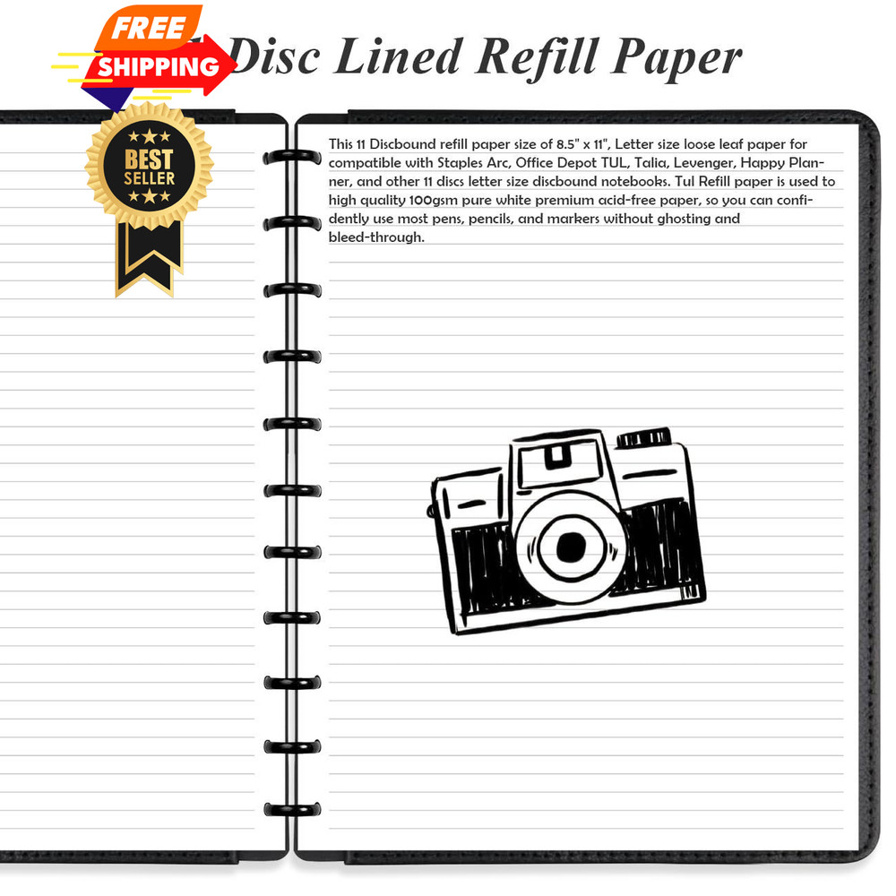 Letter Size Discbound Refill Paper, 11 Disc Paper 100 Sheets, White