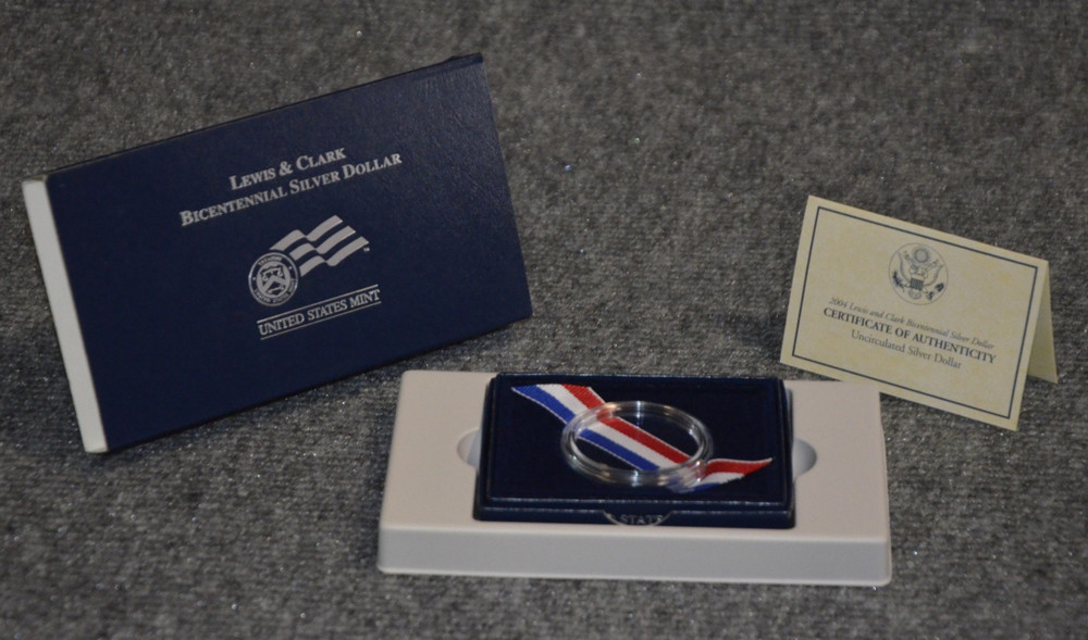 *Empty Box* For 2004-P Lewis & Clark UNC Commem. Silver 1$ Capsule & COA