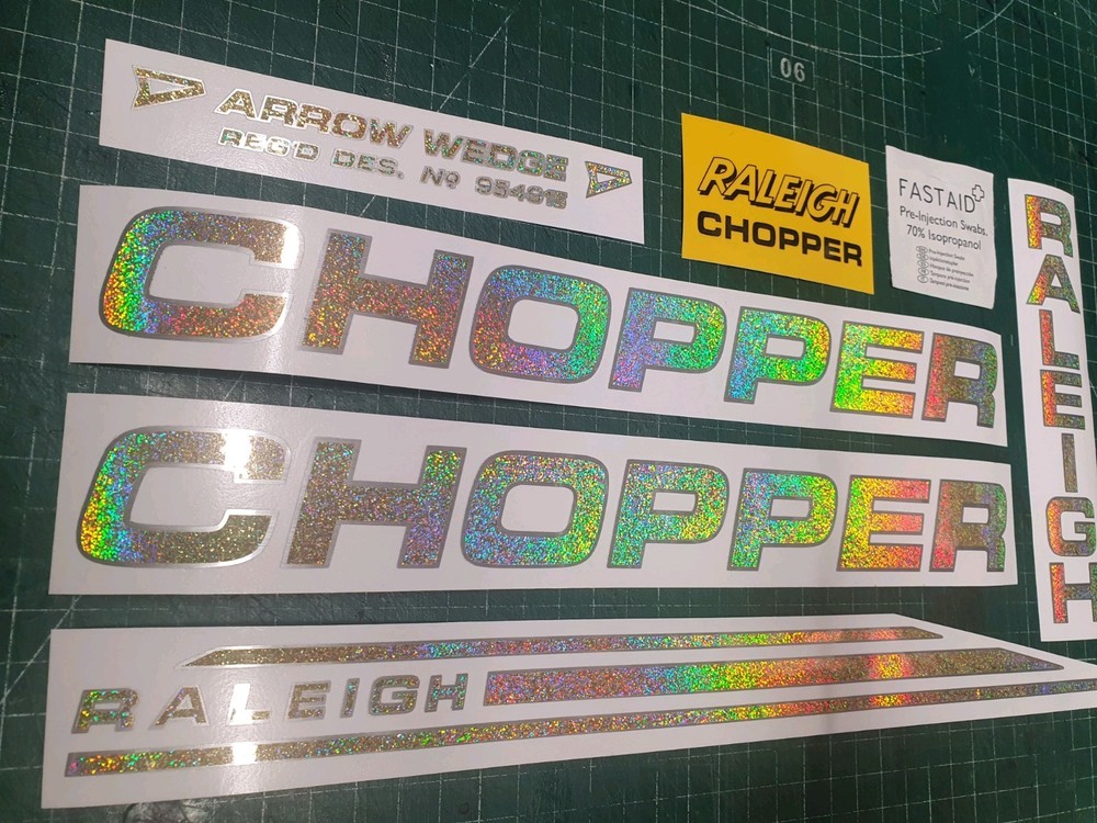 RALEIGH CHOPPER MK2 DECAL SET SPARKLE GOLD & BRUSHED SILVER SHADOW