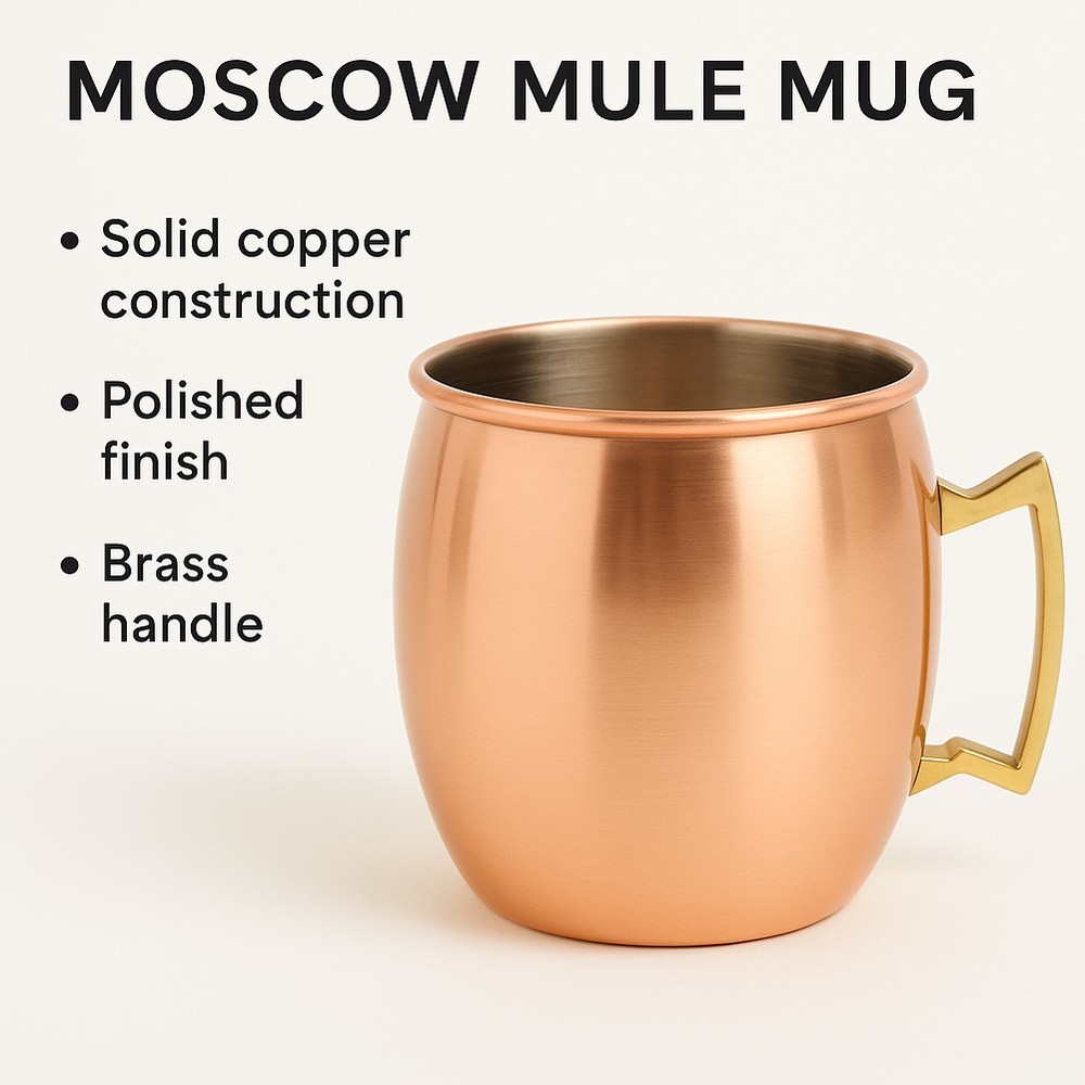 100% Handmade 16oz Solid Copper Mule Mug – Barrel Shaped Mug with Brass Handle
