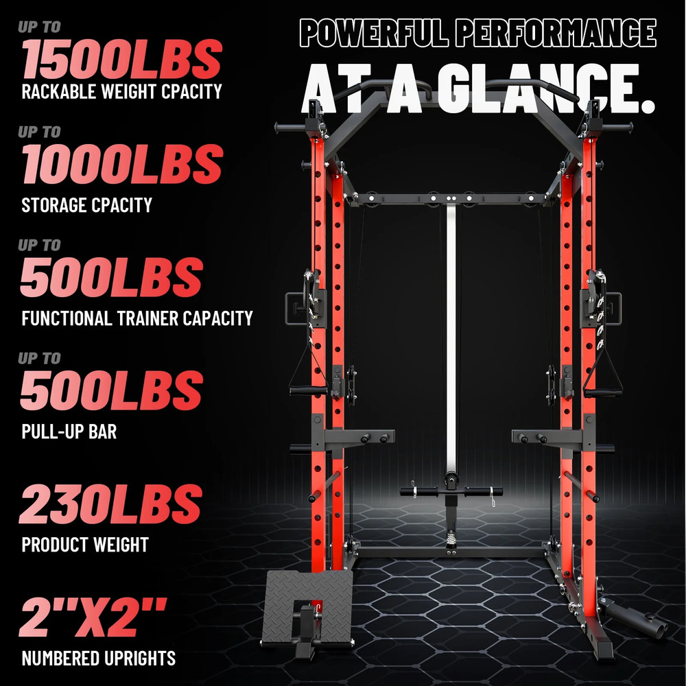 Power Rack Cage, Weight Rack with Cable Crossover Machine,Multi-Function Squa...