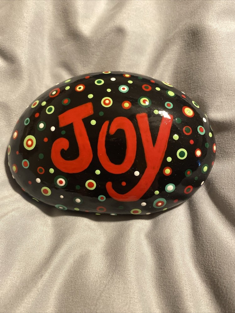 Hand Painted Rock Christmas Theme “joy”
