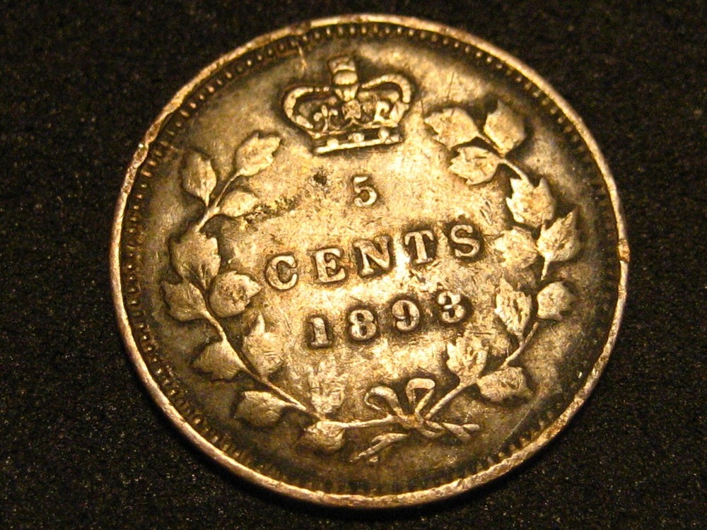 1893 Canadian Five Cent 92% Silver Piece