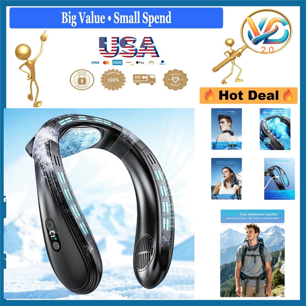 Portable Neck Air Conditioner Fan 6 Speeds Bladeless Cooler Black