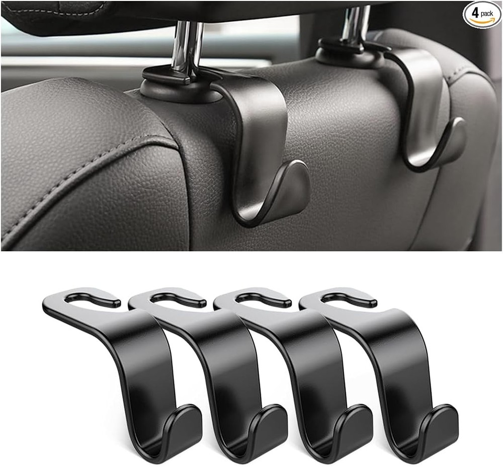Car Seat Headrest Hook, 4 Pack Auto Seat Hanger Storage Organizer for Black