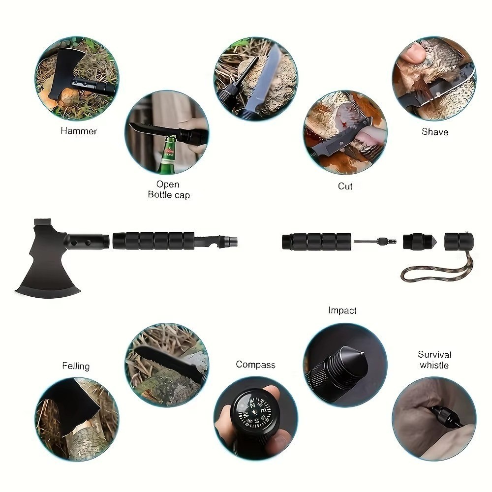 Survival & Camping Axe Tomahawk with Multi Tools - Folding Tactical Hatchet with