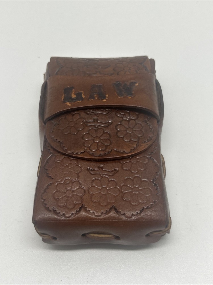 VINTAGE  LEATHER  CIGARETTE CASE HAND  TOOLED  & STITCHED