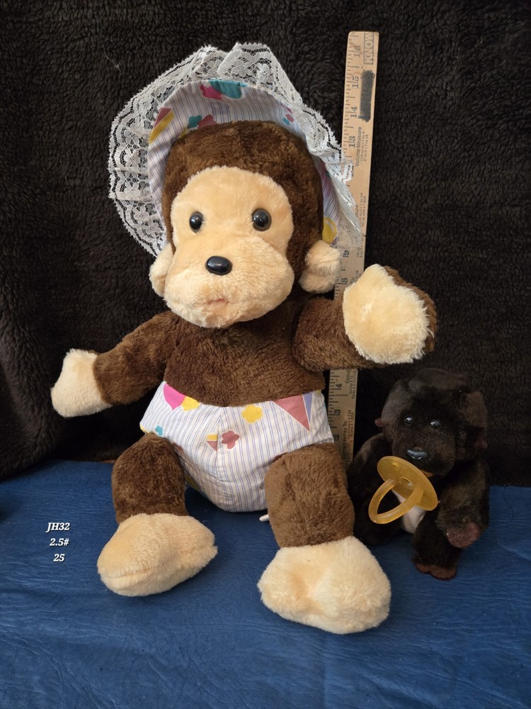 2 Plush Monkeys. Pacifier. ACE Amusement Park Novelty.