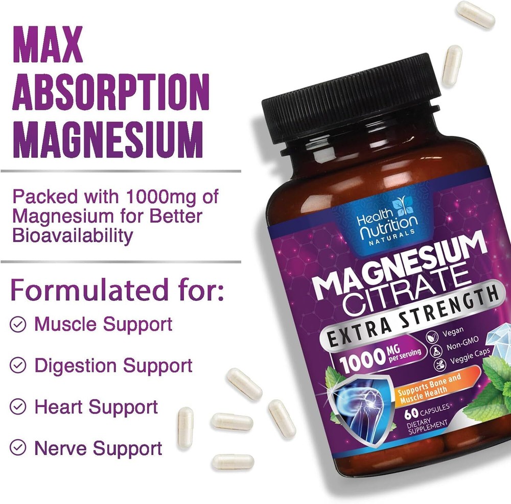 Magnesium Citrate Capsules 1000mg Per Serving - Highest Potency Capsules