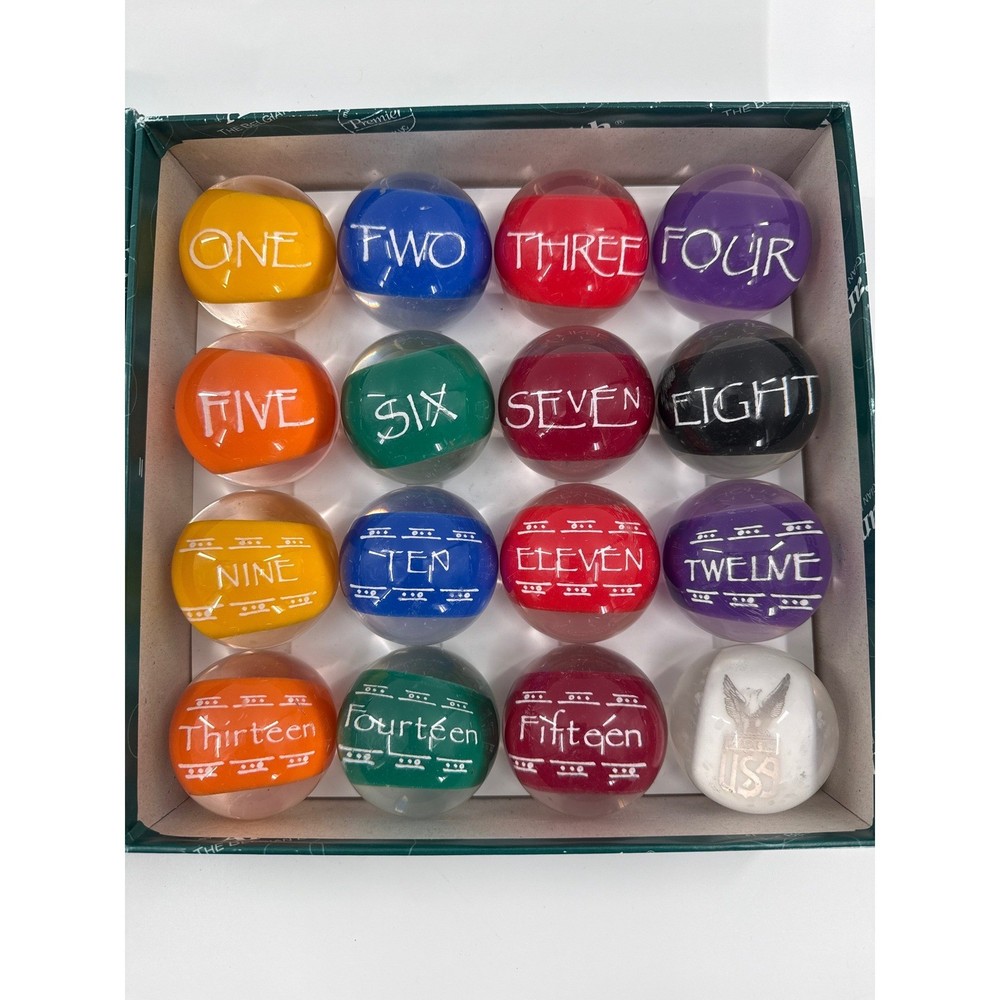 Thomas Billiard Optex Clear Pool Balls Complete Set Multicolor Premier Script