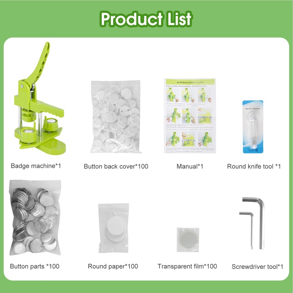 Installation-Free 25mm Button Maker Machine DIY Badge Press Kit 100 Pcs