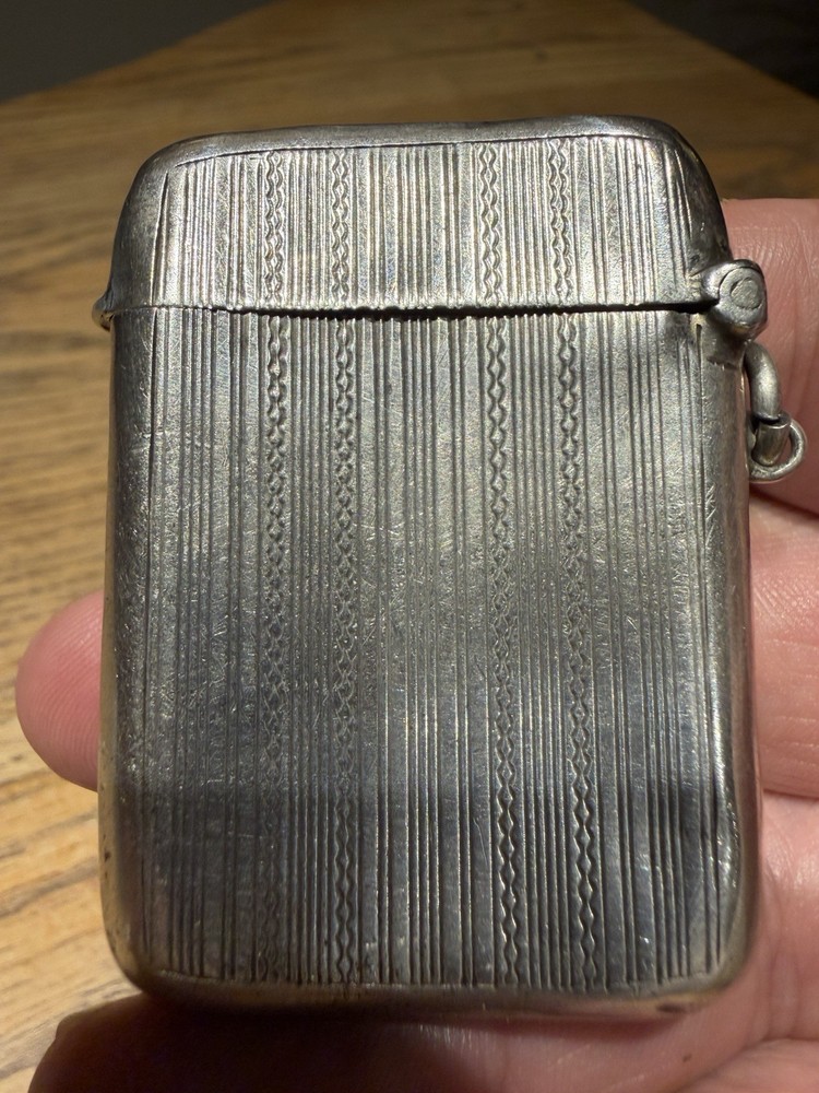 Edwardian Solid Silver Vesta Case Birmingham 1904 Engine Turned 38.5g Antique