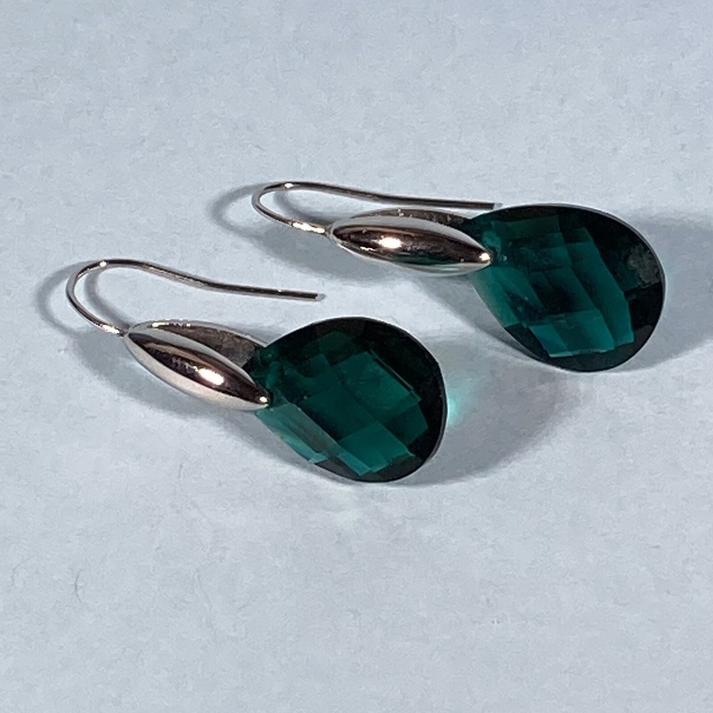 Silvertone Teal/Green Drop/Dangle Pierced Earrings