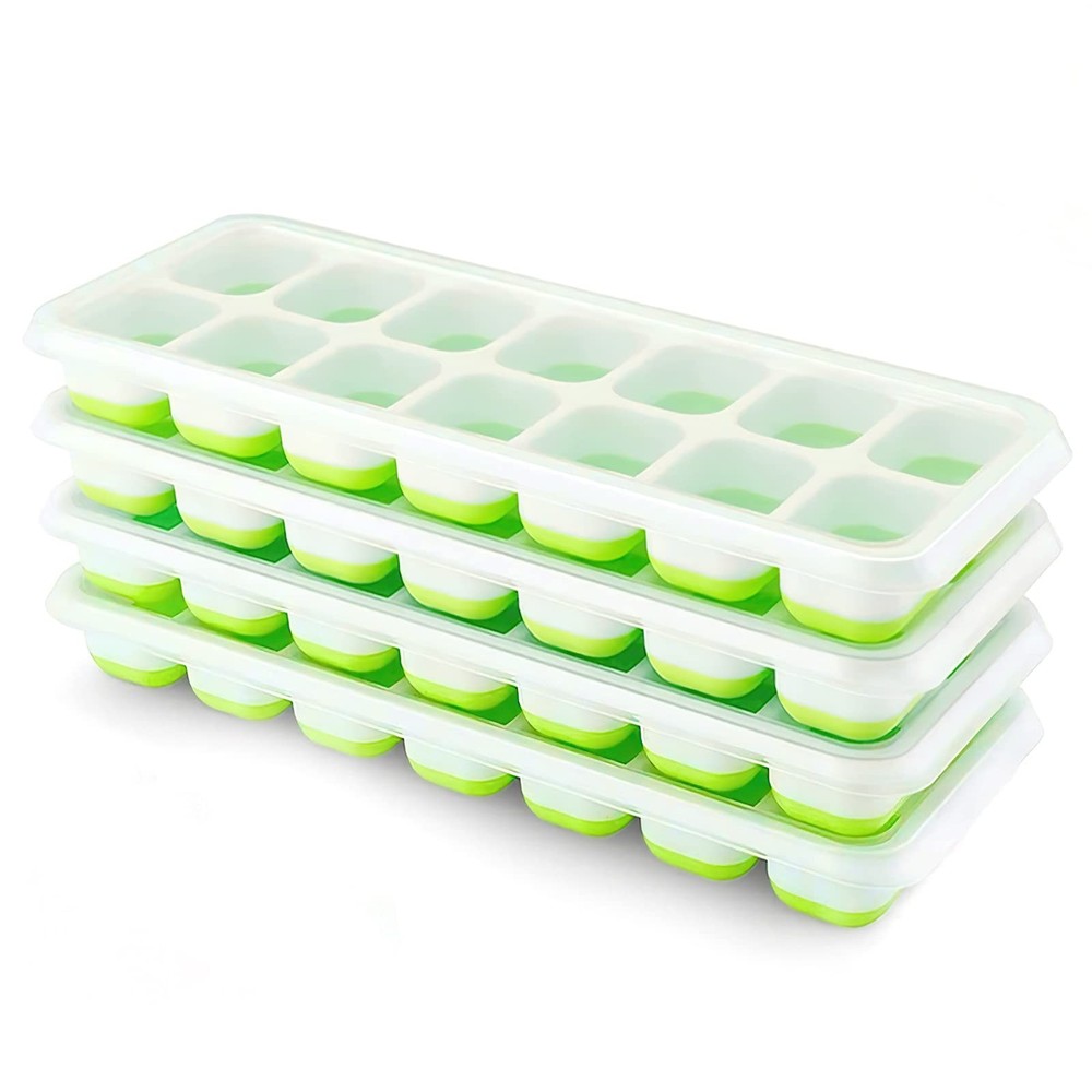 Ice Cube Trays 4 Pack, Airabc Silicone Ice Cube Trays with Removable Lid, Eas...
