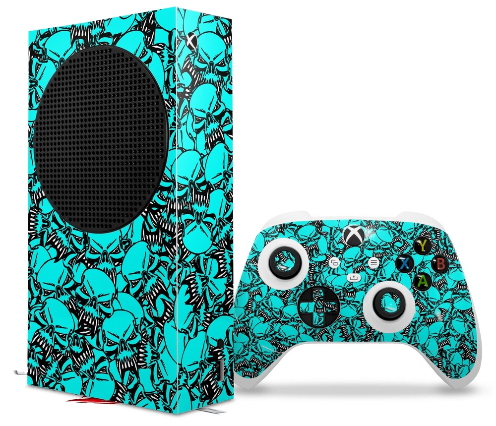 Skins XBOX Series S Console Controller Scattered Skulls Neon Teal