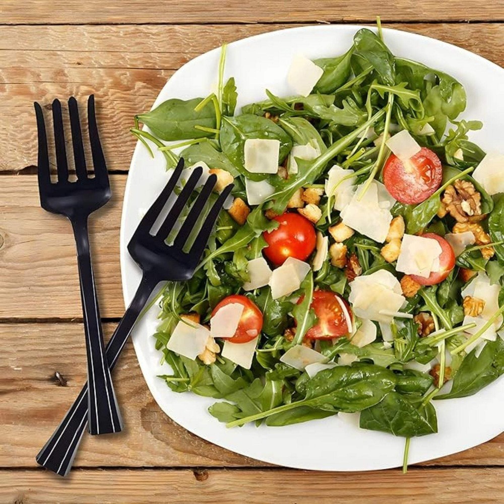 12" Black heavy weight plastic serving fork: 2 Pack