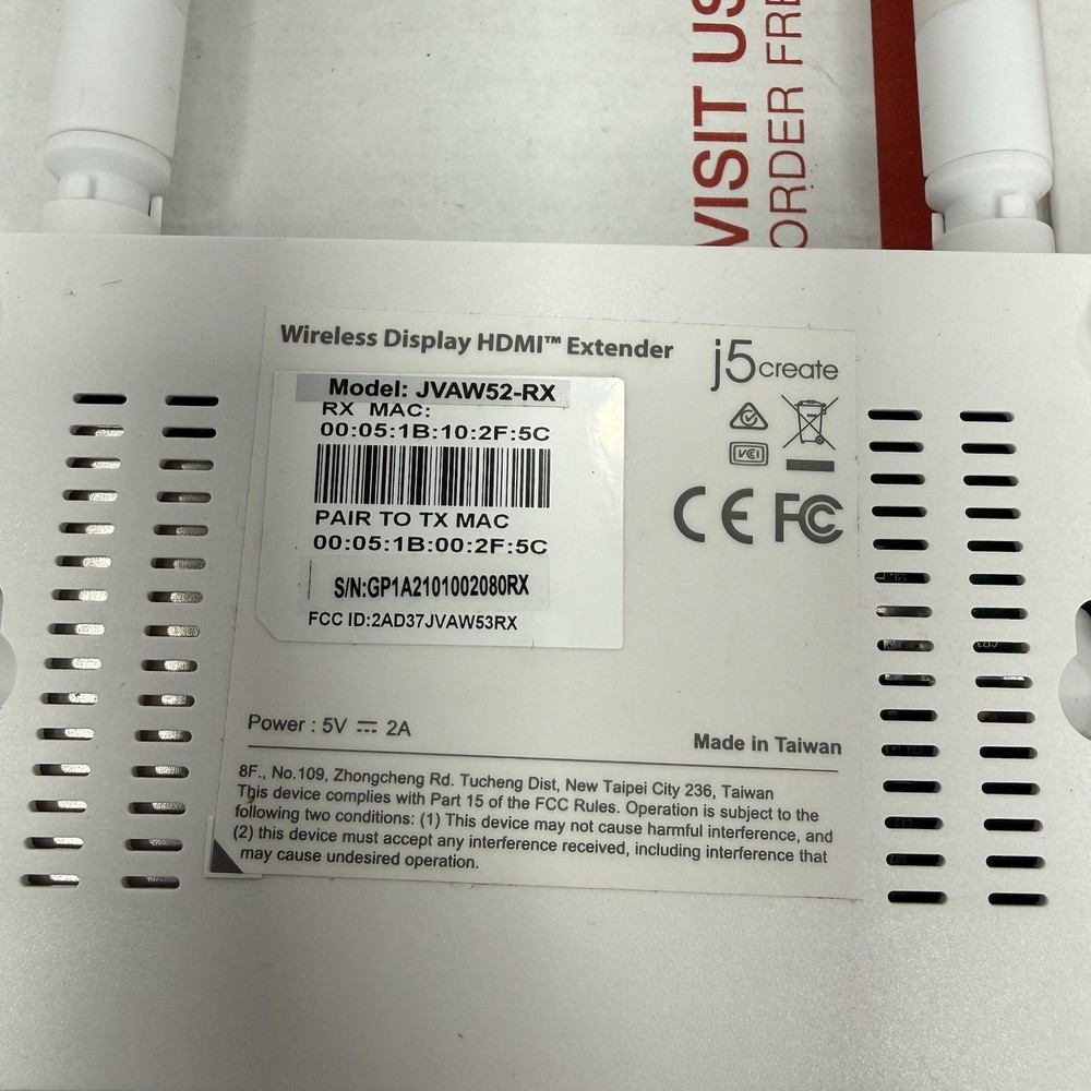 J5 Create JVAW52 Wireless HDMI Display Transmitter Receiver Extender
