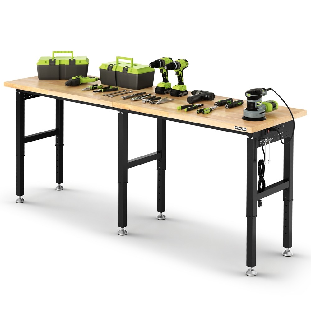 WORKPRO 96x24-in Heavy-Duty Adjustable Workbench Work Table Wood Top Workstation