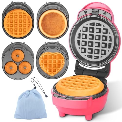 4 in 1 Waffle Maker Set: Mini Doughnut & Waffle Maker, Multi Mini Maker (Red)
