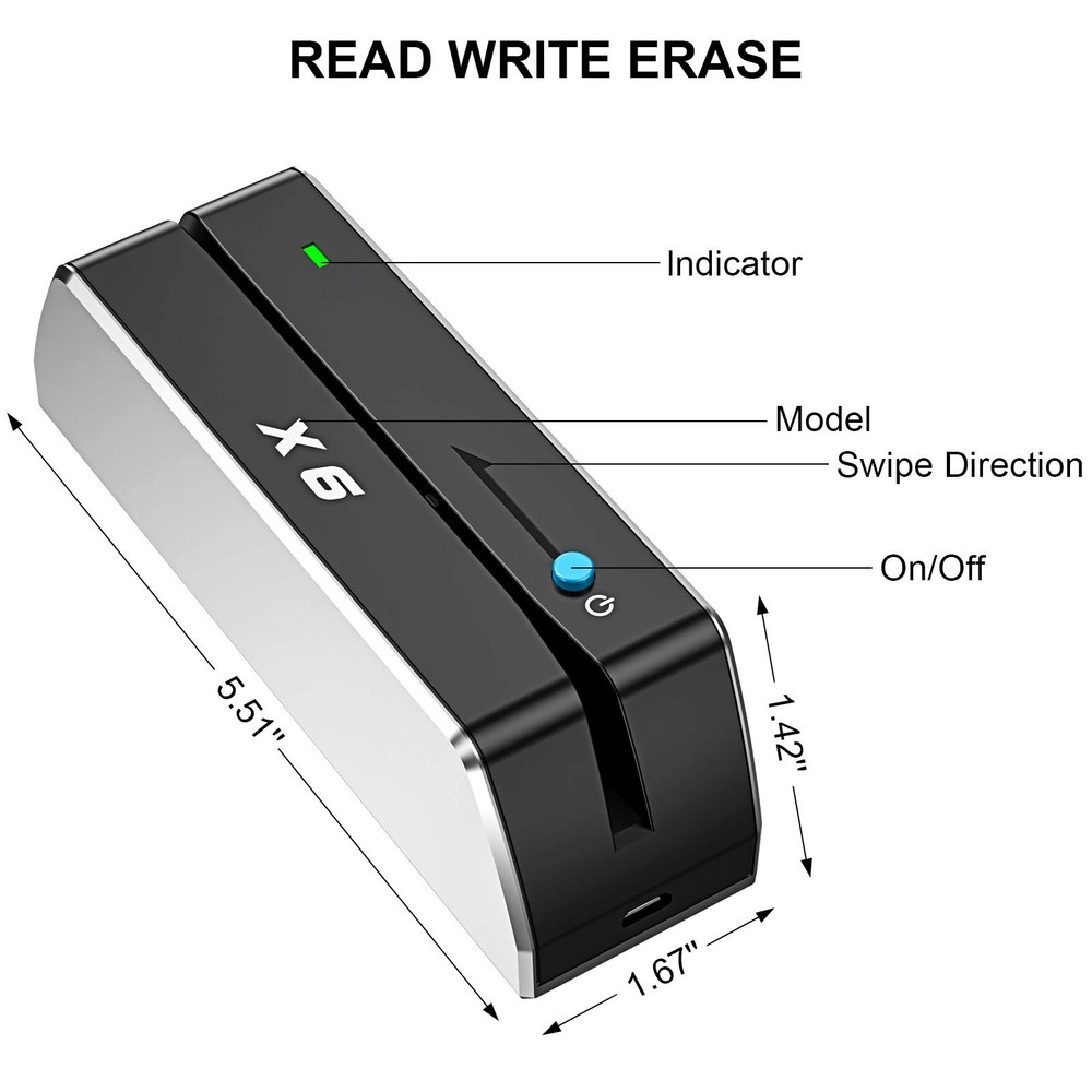 X6 Mag VIP Card Reader Writer USB 3 Tracks Encode