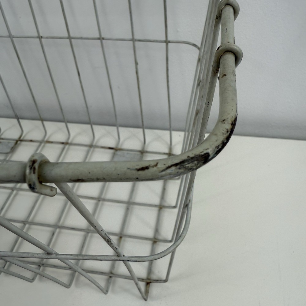 Vintage White Coated Bell Wire Bicycle Basket with Handle